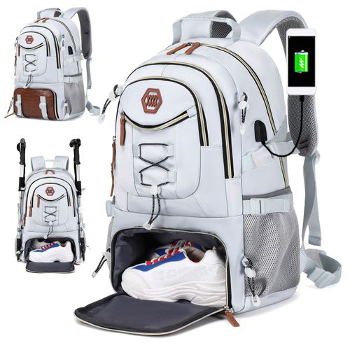 Mochila de viagem ao ar livre, mochila de acampamento esportivo de grande capacidade, mochila unissex para laptop com compartimento para sapatos