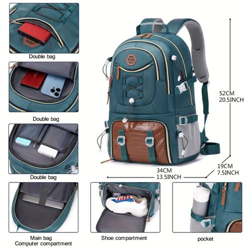 Mochila de viagem ao ar livre, mochila de acampamento esportivo de grande capacidade, mochila unissex para laptop com compartimento para sapatos