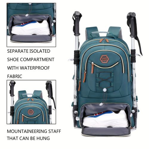Mochila de viagem ao ar livre, mochila de acampamento esportivo de grande capacidade, mochila unissex para laptop com compartimento para sapatos