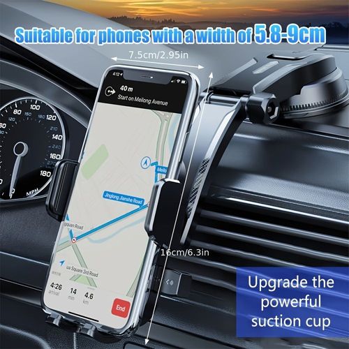 Support de téléphone portable pour voiture avec ventouse autobloquante, rotatif et réglable pour une visualisation horizontale verticale, fixation portable, conception mécanique