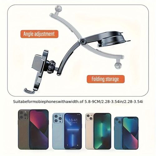 Support de téléphone portable pour voiture avec ventouse autobloquante, rotatif et réglable pour une visualisation horizontale verticale, fixation portable, conception mécanique