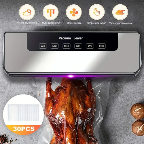 Máquina comercial de selagem a vácuo para alimentos 65KPA, sistema de economia de refeições com 30 sacos grátis, modos seco e úmido, armazenamento de alimentos 6 em 1 e máquina seladora a vácuo, máquina automática de selagem de alimentos