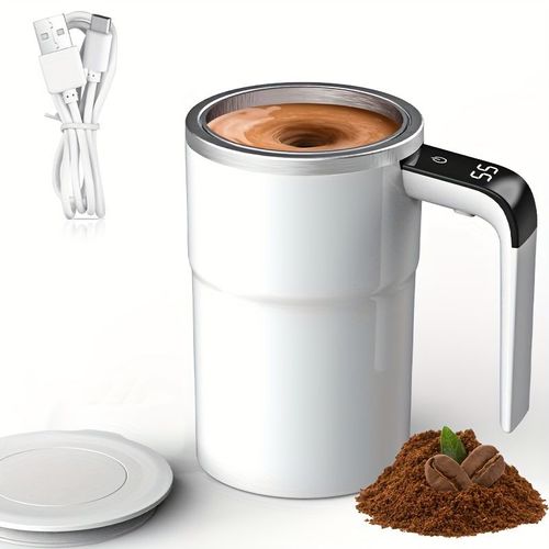 Xícara de café recarregável com agitação automática e display de temperatura - recarregável por USB