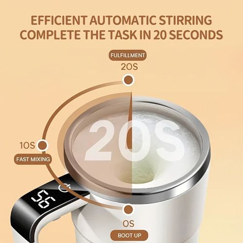 Xícara de café recarregável com agitação automática e display de temperatura - recarregável por USB