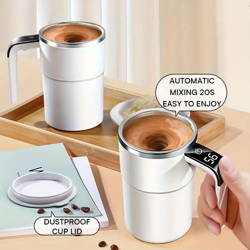 Xícara de café recarregável com agitação automática e display de temperatura - recarregável por USB
