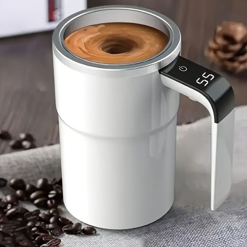 Xícara de café recarregável com agitação automática e display de temperatura - recarregável por USB