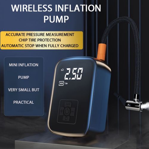Um compressor de ar portátil para automóvel com bomba portátil sem fios e luz, adequado para encher e comprimir pneus de automóveis e motociclos.