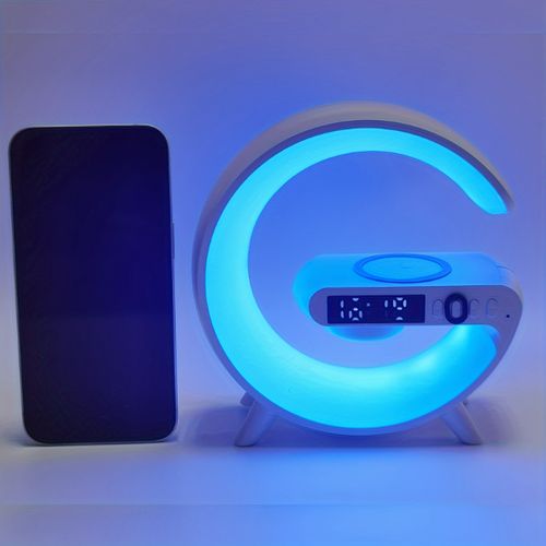 1pc Kouzone coluna sem fios com carregador de telefone, despertador regulável, simulação do nascer do sol, máquina de som mono de secretária com luz noturna, USB tipo C, controlo de botão, som surround 5.2, bateria de polímero de lítio recarregável, ideal para quarto, presente criativo para adolescentes e adultos