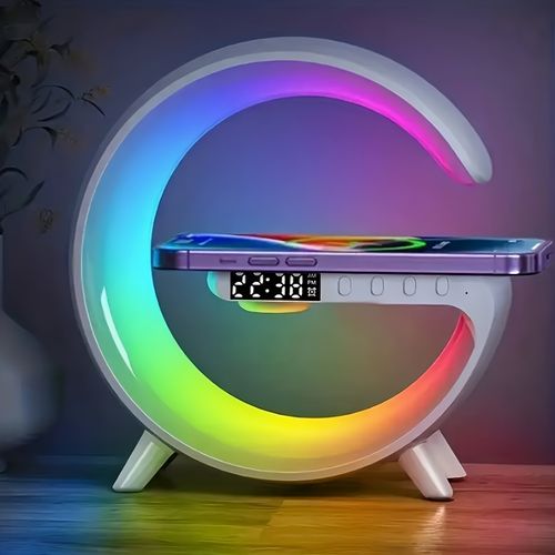 1pc Kouzone coluna sem fios com carregador de telefone, despertador regulável, simulação do nascer do sol, máquina de som mono de secretária com luz noturna, USB tipo C, controlo de botão, som surround 5.2, bateria de polímero de lítio recarregável, ideal para quarto, presente criativo para adolescentes e adultos