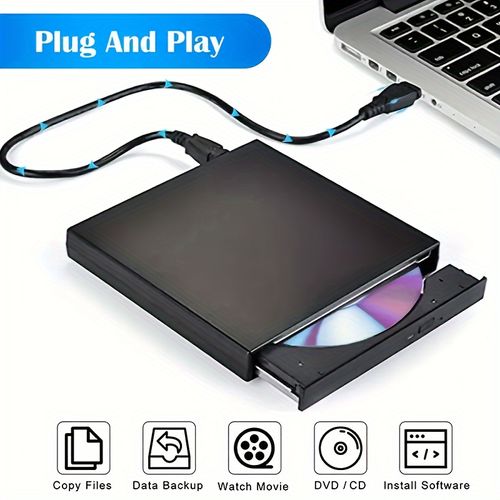 Unidade de CD DVD externa, USB 2.0 Slim Unidade de CD-RW externa portátil Gravador de DVD-RW Gravador Leitor para portátil Portátil PC Computador de secretária