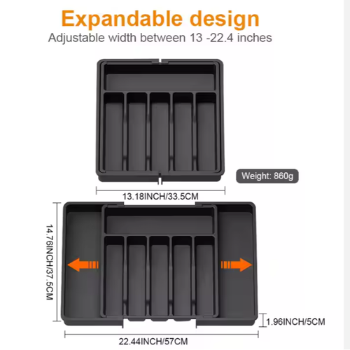 Organizador de gavetas de talheres ajustáveis ​​em plástico, suporte para talheres, organizador de talheres, organizador expansível de gavetas de cozinha