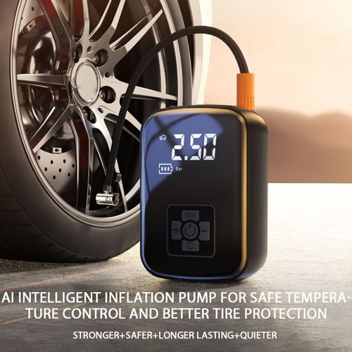 Um compressor de ar portátil para automóvel com bomba portátil sem fios e luz, adequado para encher e comprimir pneus de automóveis e motociclos.
