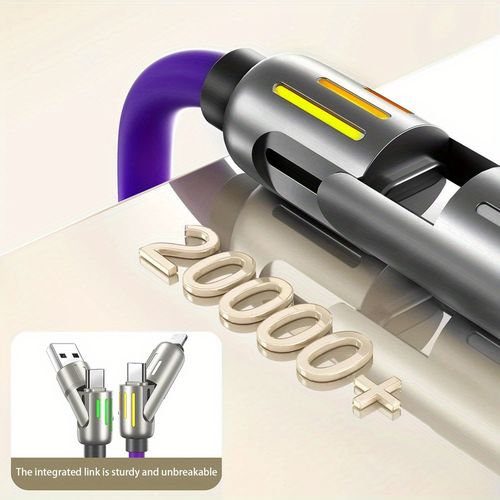 Cabo de dados de liga de alumínio de silicone líquido 4 em 1 100 W 4 em 1 funcional super rápido USB tipo C para iPhone para Samsung Xiaomi Redmi, Oneplus e Xiaomi OnePlus, cabo de carregamento USB C e sincronização de dados