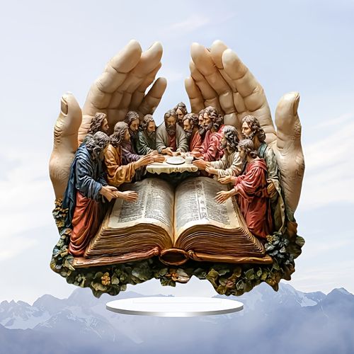 1 peça Estátua de mão de oração boémia - A Última Ceia Decoração de arte religiosa para mesa, 7,87 pol. x 7,26 pol.