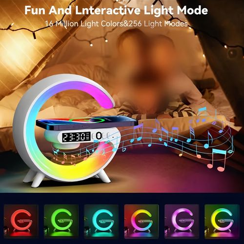 1pc Kouzone coluna sem fios com carregador de telefone, despertador regulável, simulação do nascer do sol, máquina de som mono de secretária com luz noturna, USB tipo C, controlo de botão, som surround 5.2, bateria de polímero de lítio recarregável, ideal para quarto, presente criativo para adolescentes e adultos