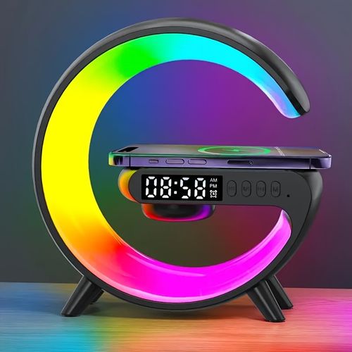 1pc Kouzone coluna sem fios com carregador de telefone, despertador regulável, simulação do nascer do sol, máquina de som mono de secretária com luz noturna, USB tipo C, controlo de botão, som surround 5.2, bateria de polímero de lítio recarregável, ideal para quarto, presente criativo para adolescentes e adultos