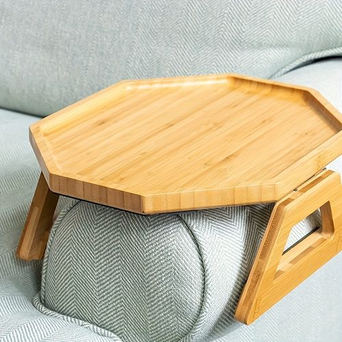 Tabuleiro de apoio de braço para sofá vintage em bambu - dobrável, sem necessidade de montagem, utilização sem eletricidade, tampo em madeira de pinho