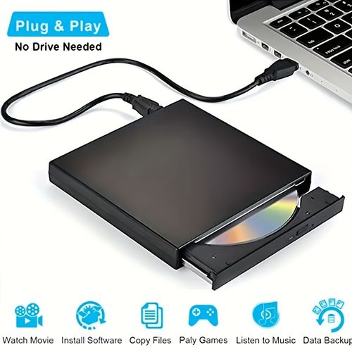 Unidade de CD DVD externa, USB 2.0 Slim Unidade de CD-RW externa portátil Gravador de DVD-RW Gravador Leitor para portátil Portátil PC Computador de secretária