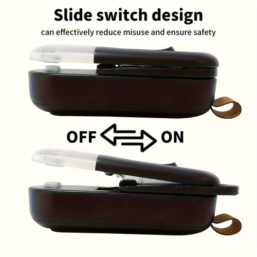 Mini selador e cortador de sacos 2 em 1 - Máquina de selagem a vácuo portátil para snacks frescos, bolachas e armazenamento de alimentos - Operado por bateria (AA), utensílio de cozinha preto