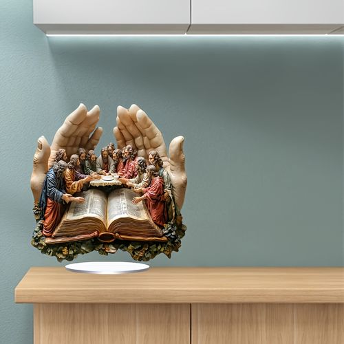 1 peça Estátua de mão de oração boémia - A Última Ceia Decoração de arte religiosa para mesa, 7,87 pol. x 7,26 pol.