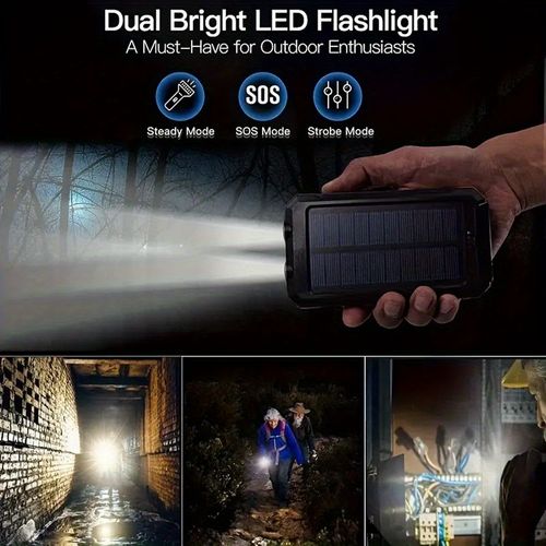 2025 Super 20000mAh USB Carregador Portátil Banco de Energia Solar para Telemóvel, Energia Solar Móvel, Energia Móvel, Carregador Portátil para Todos os Dispositivos - Longa Duração, Campismo de Viagem, Lanterna LED, Bússola e Fivela de Caminhada, O Melhor Presente para Festival