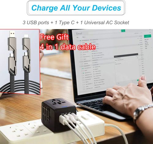 💥 Limited-time offer💥All-in-One Universal Travel Adapter 3 USB ports + 1 Type C +1 Universal AC Socket