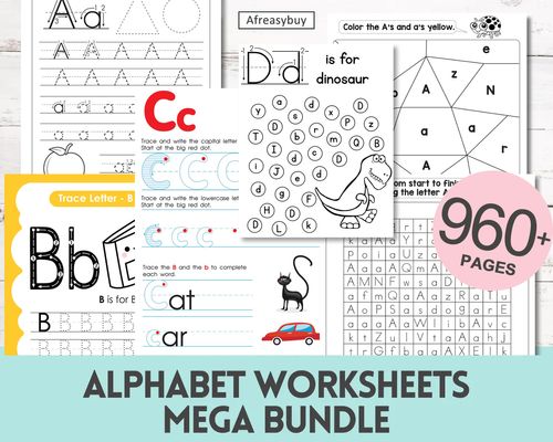 Alphabet Worksheets Printable Tracing Coloring Homeschool Teacher Kids Letters Kindergarten & Prek Toddlers Handwriting Letter Practice - Digital File