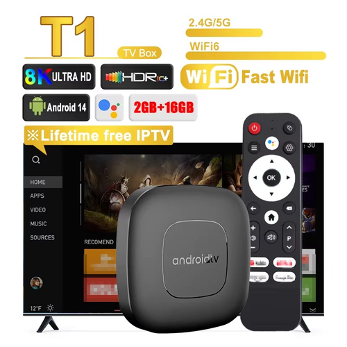 🔥Turn Your TV into a Smart 8K Powerhouse! T1 Android TV Box, Dual WiFi + Bluetooth, Voice Bluetooth Remote Control.