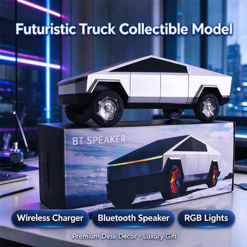Cybertruck Style Collectible Truck Model | Built-in Wireless Charger & Bluetooth Speaker