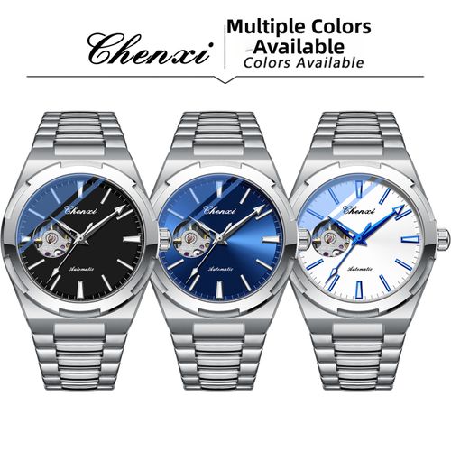 Chenxi Men's Fully Automatic Mechanical Watch, Pure Steel Material, Deep Waterproof with Luminous Display, Available in Three Colors.