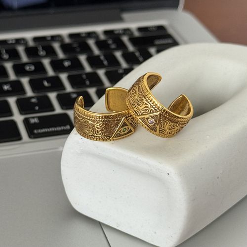 All-Seeing Eye Tang Grass Pattern Diamond Inlaid Ring, adjustable open design, available in two colors, cash on delivery, free home delivery