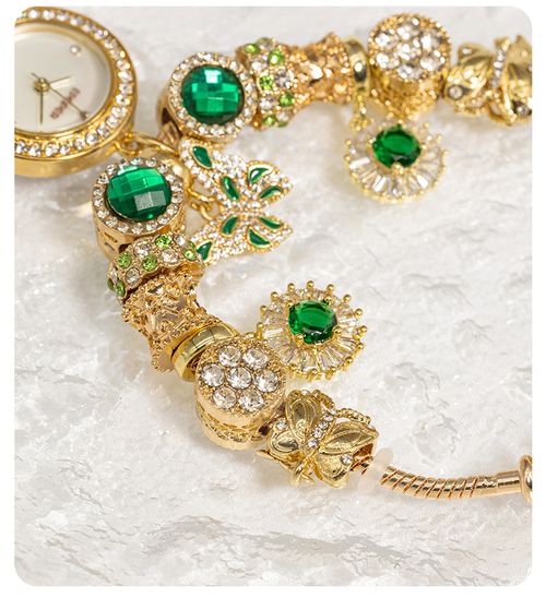 Luxury Gold & Emerald Green Women's Bracelet Watch - Waterproof Quartz