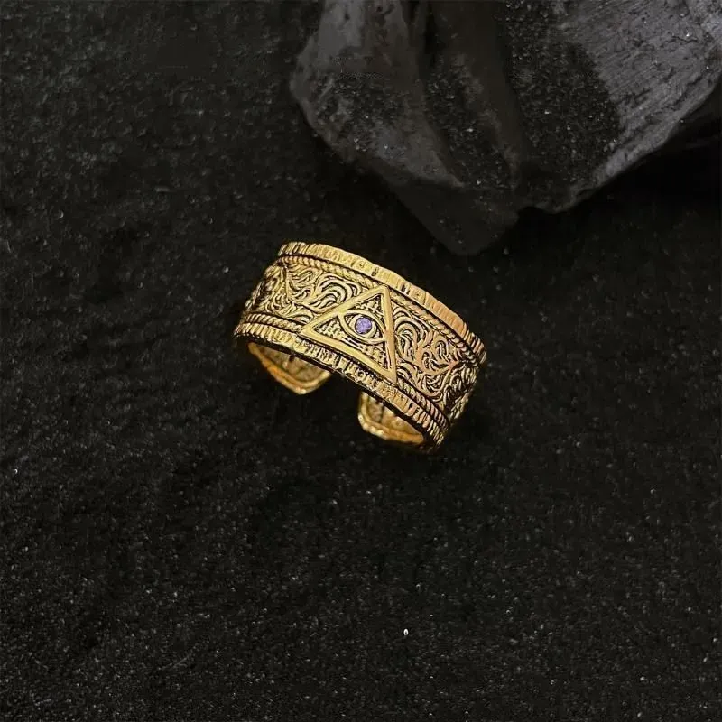 All-Seeing Eye Tang Grass Pattern Diamond Inlaid Ring, adjustable open design, available in two colors, cash on delivery, free home delivery