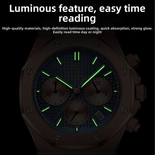 Men's High-End Rose Gold Stainless Steel Multi-Function Quartz Watch