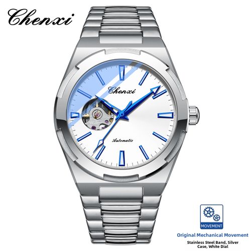 Chenxi Men's Fully Automatic Mechanical Watch, Pure Steel Material, Deep Waterproof with Luminous Display, Available in Three Colors.