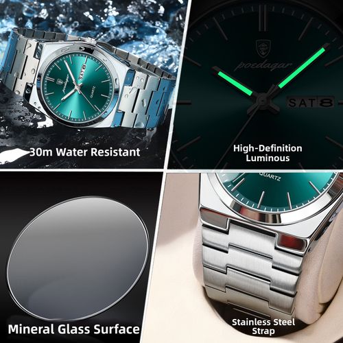 Green Lake Stainless Steel Ultra-Thin Men's Waterproof Luminous Quartz Watch