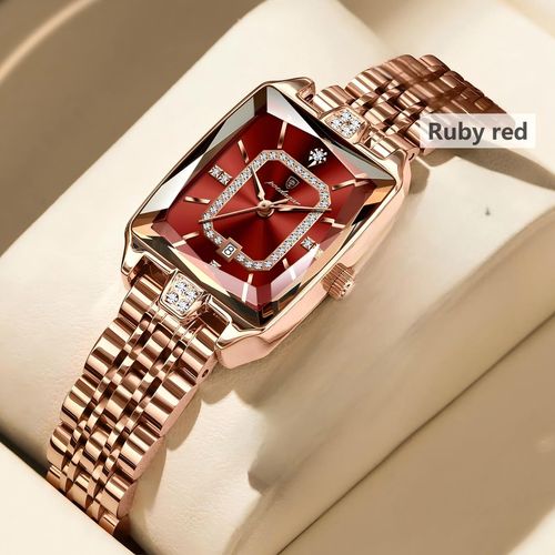 Brand new sugar cube gold quartz women's watch, diamond-studded dial available in three colors, 28.5mm diameter, butterfly double push clasp, 30m water resistance, cash on delivery, free home delivery