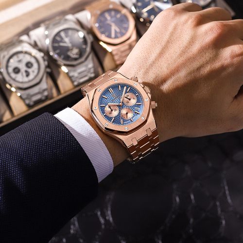 Men's High-End Rose Gold Stainless Steel Multi-Function Quartz Watch