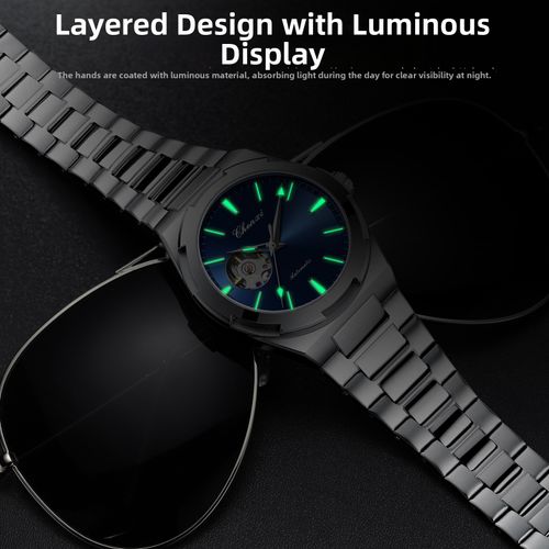 Chenxi Men's Fully Automatic Mechanical Watch, Pure Steel Material, Deep Waterproof with Luminous Display, Available in Three Colors.