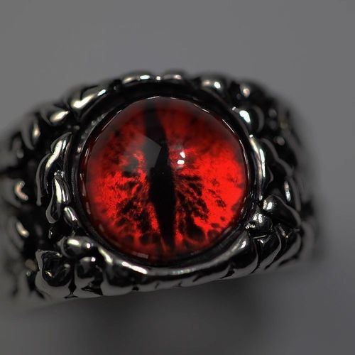 Demon's Eye Ruby Antique Silver Ring, open band adjustable size, unisex, free home delivery, cash on delivery