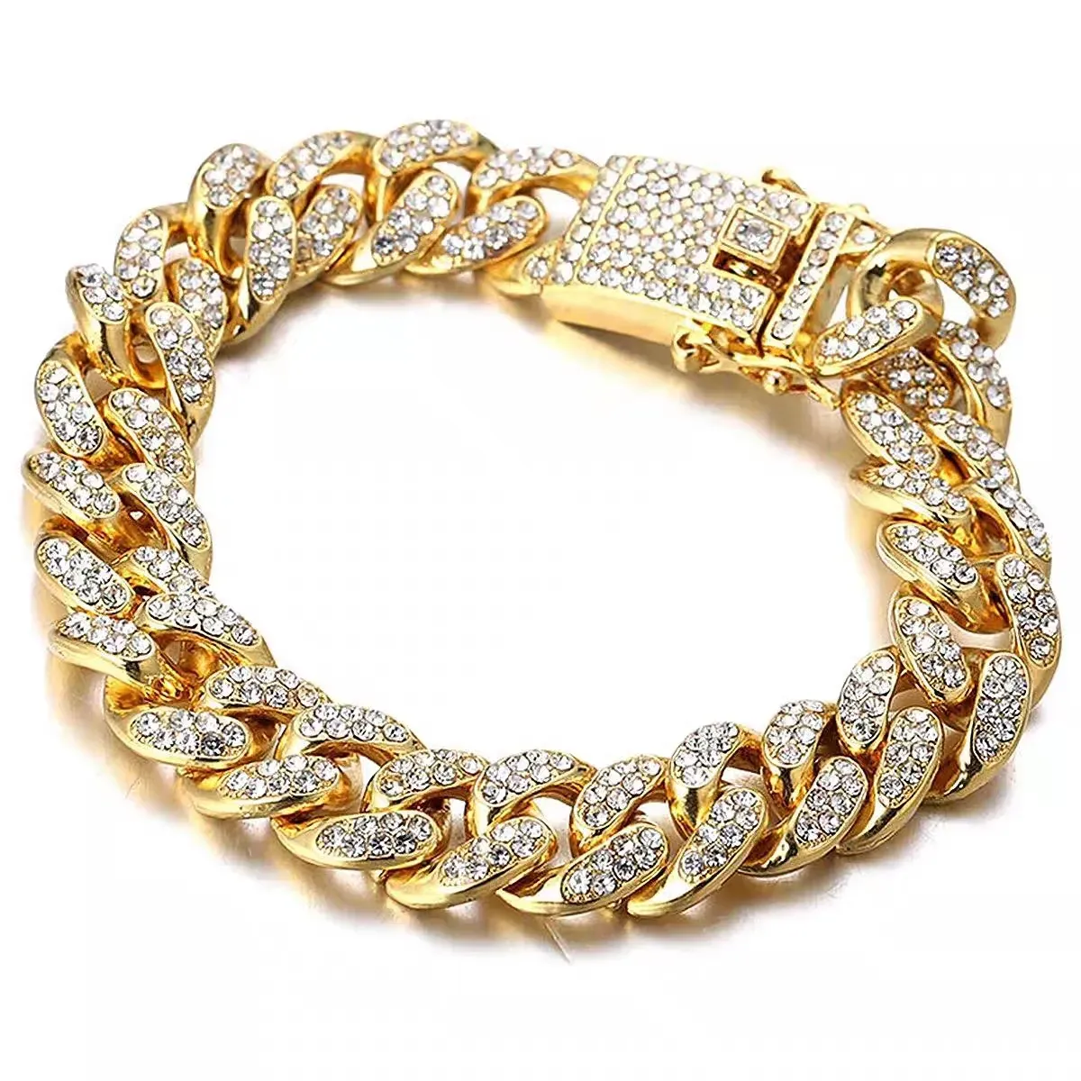 Luxury Rainbow Diamond Men's Watch + Cuban Chain Bracelet (Free Gift,Two Piece Set) – Gold Iced Out Vintage Chronograph Watch