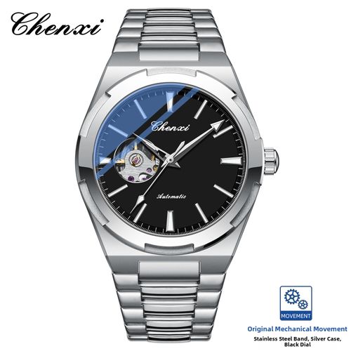 Chenxi Men's Fully Automatic Mechanical Watch, Pure Steel Material, Deep Waterproof with Luminous Display, Available in Three Colors.