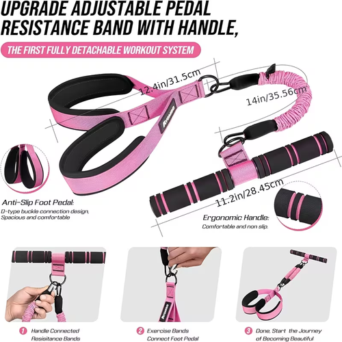 Workout 1pc Upgraded Pedal Resistance Band , Detachable Sit Up Pull Rope with Anti-Snap Sleeve