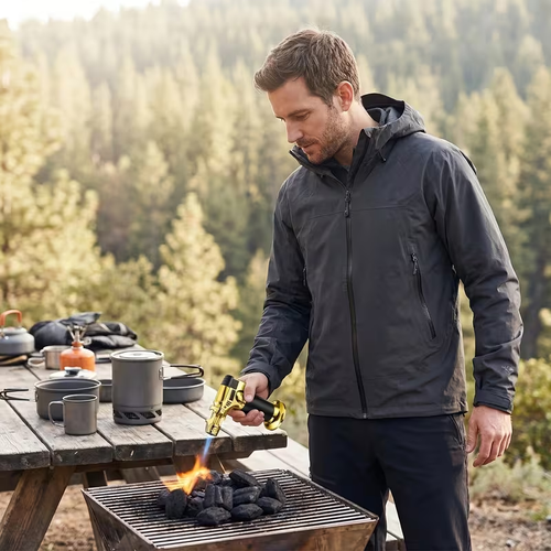 Heavy-Duty Windproof Torch Lighter with Safety Lock & Adjustable Flame - Refillable Up to 2372°F Max Temperature