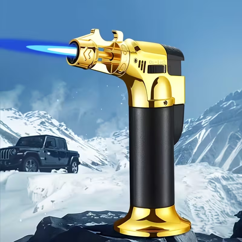 Heavy-Duty Windproof Torch Lighter with Safety Lock & Adjustable Flame - Refillable Up to 2372°F Max Temperature