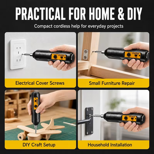 Cordless Electric Screwdriver | Multifunctional Rotary Tool With One-Click Start, Adjustable Forward & Reverse