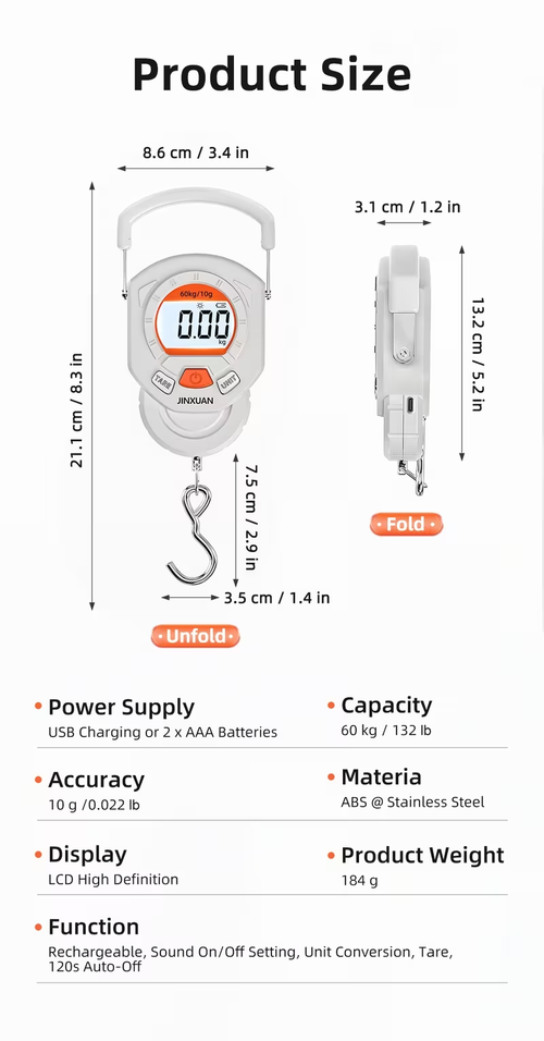 Portable Digital Luggage Scale, Lb Capacity & 10 G Precision,