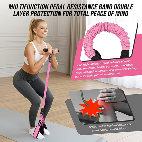 Workout 1pc Upgraded Pedal Resistance Band , Detachable Sit Up Pull Rope with Anti-Snap Sleeve