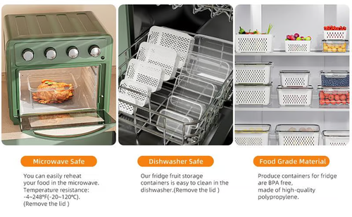 💖Household transparent plastic food storage box-Including drain basket💧