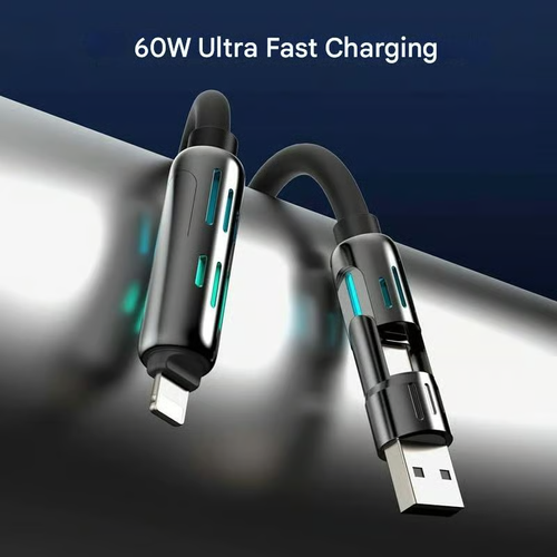 ⏰4-in-1 USB charging cable, fast charging, MAX. 60 W